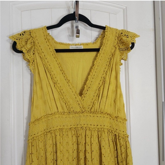 Ulla Johnson V-Neck Dress with Ruffles - Chartreuse Yellow - Excellent Condition - Picture 7 of 11